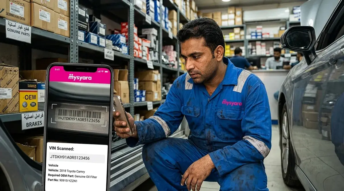 Mechanic scanning VIN plate using MySyara OS